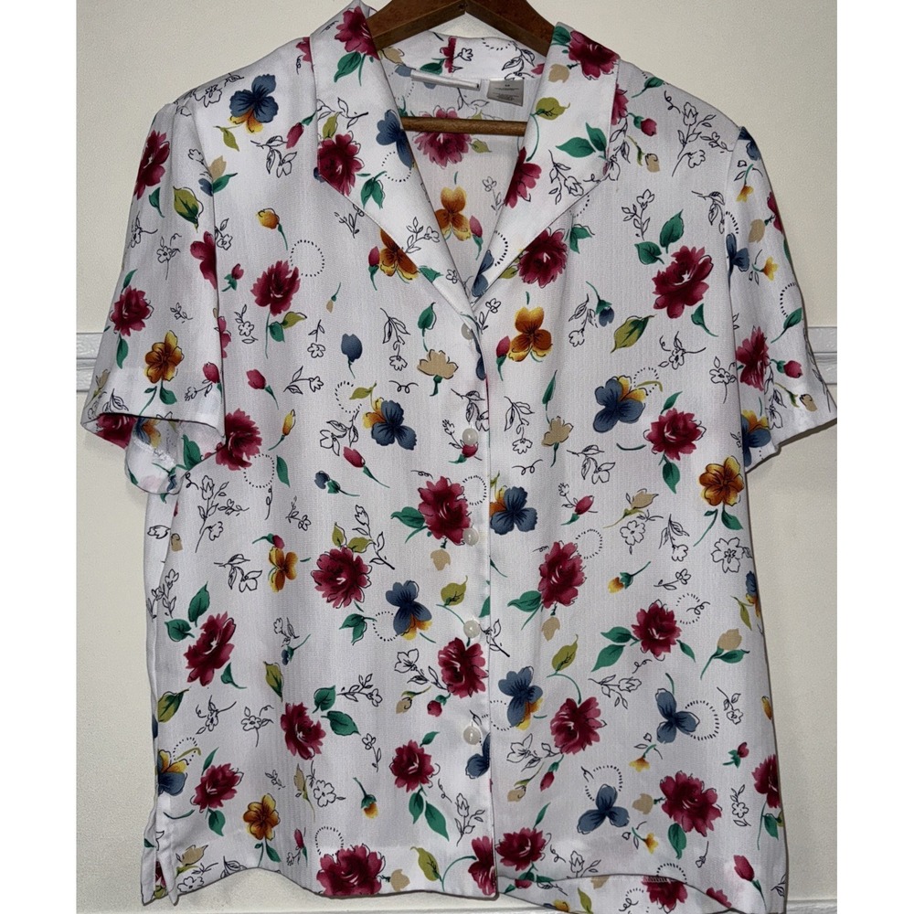 Alfred Dunner Blouse Size 10 Floral Button Up Lightweight With Shoulder Pads